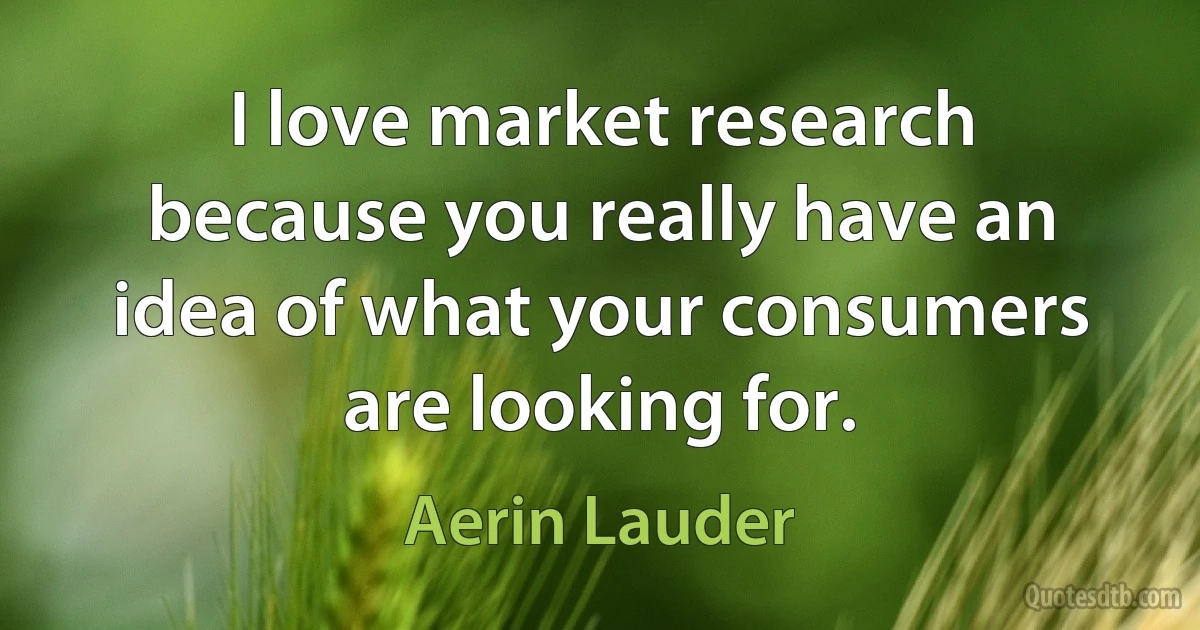 I love market research because you really have an idea of what your consumers are looking for. (Aerin Lauder)