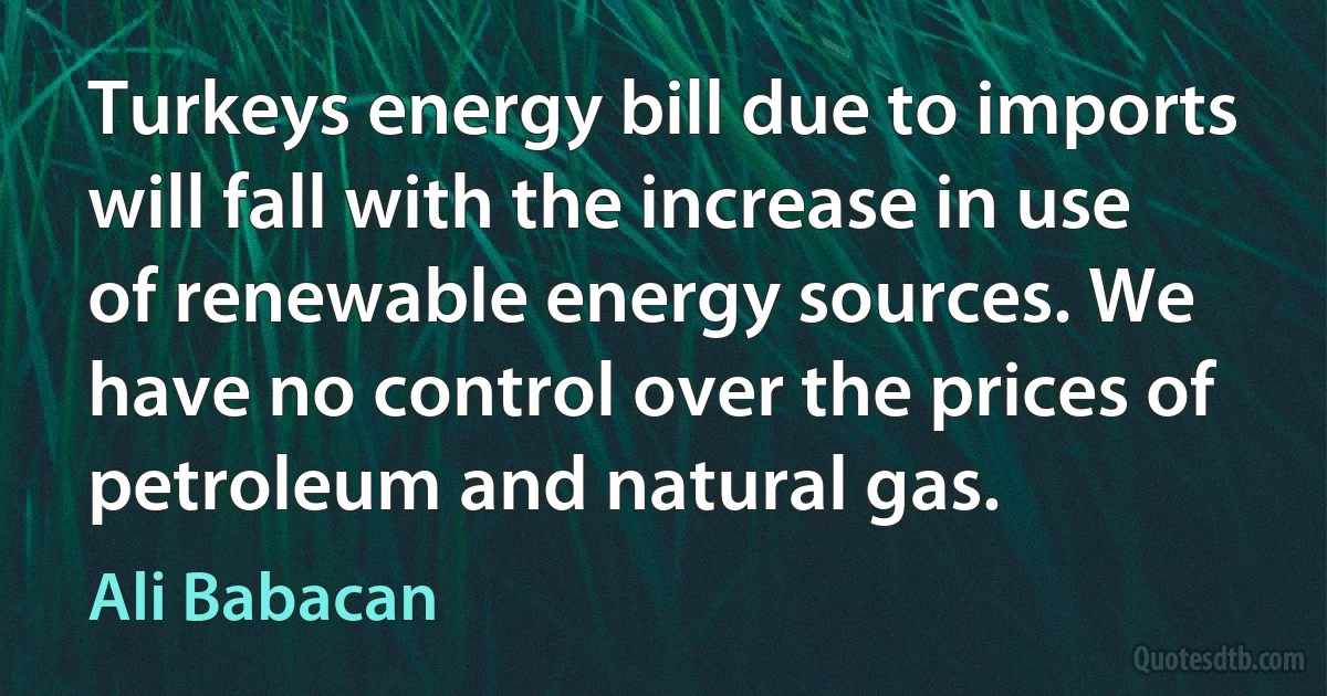 Turkeys energy bill due to imports will fall with the increase in use of renewable energy sources. We have no control over the prices of petroleum and natural gas. (Ali Babacan)