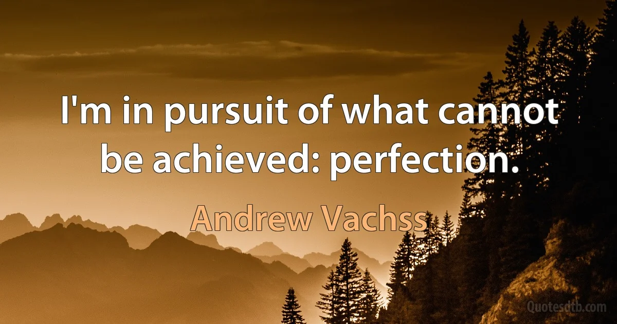 I'm in pursuit of what cannot be achieved: perfection. (Andrew Vachss)