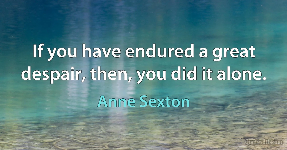 If you have endured a great despair, then, you did it alone. (Anne Sexton)