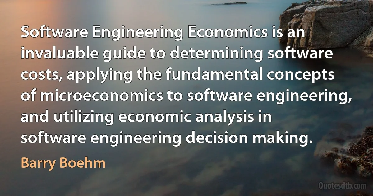 Software Engineering Economics is an invaluable guide to determining software costs, applying the fundamental concepts of microeconomics to software engineering, and utilizing economic analysis in software engineering decision making. (Barry Boehm)