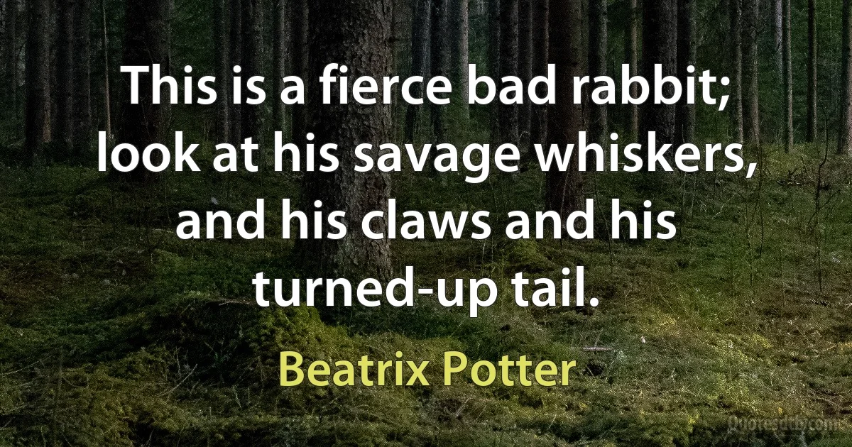 This is a fierce bad rabbit;
look at his savage whiskers,
and his claws and his turned-up tail. (Beatrix Potter)