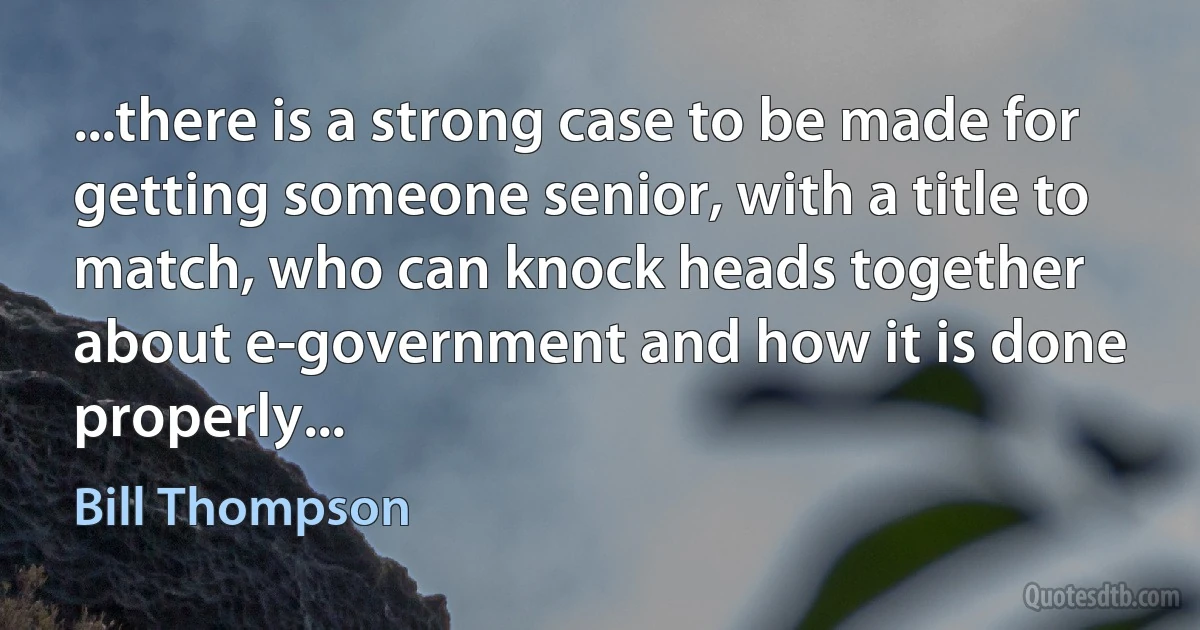 ...there is a strong case to be made for getting someone senior, with a title to match, who can knock heads together about e-government and how it is done properly... (Bill Thompson)