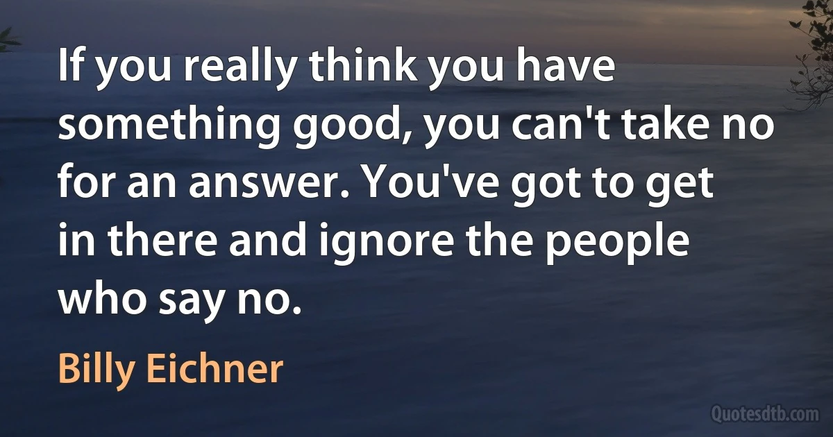 If you really think you have something good, you can't take no for an answer. You've got to get in there and ignore the people who say no. (Billy Eichner)