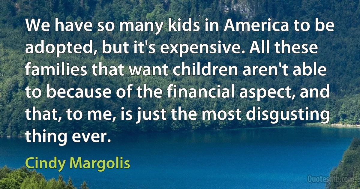 We have so many kids in America to be adopted, but it's expensive. All these families that want children aren't able to because of the financial aspect, and that, to me, is just the most disgusting thing ever. (Cindy Margolis)