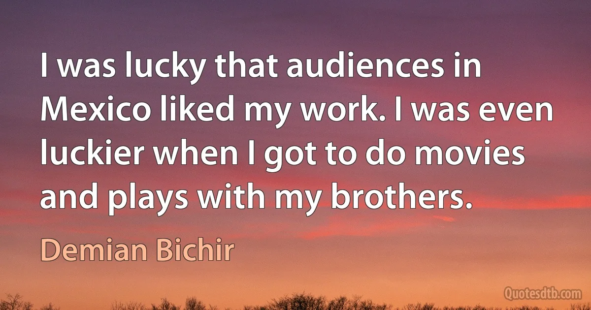 I was lucky that audiences in Mexico liked my work. I was even luckier when I got to do movies and plays with my brothers. (Demian Bichir)