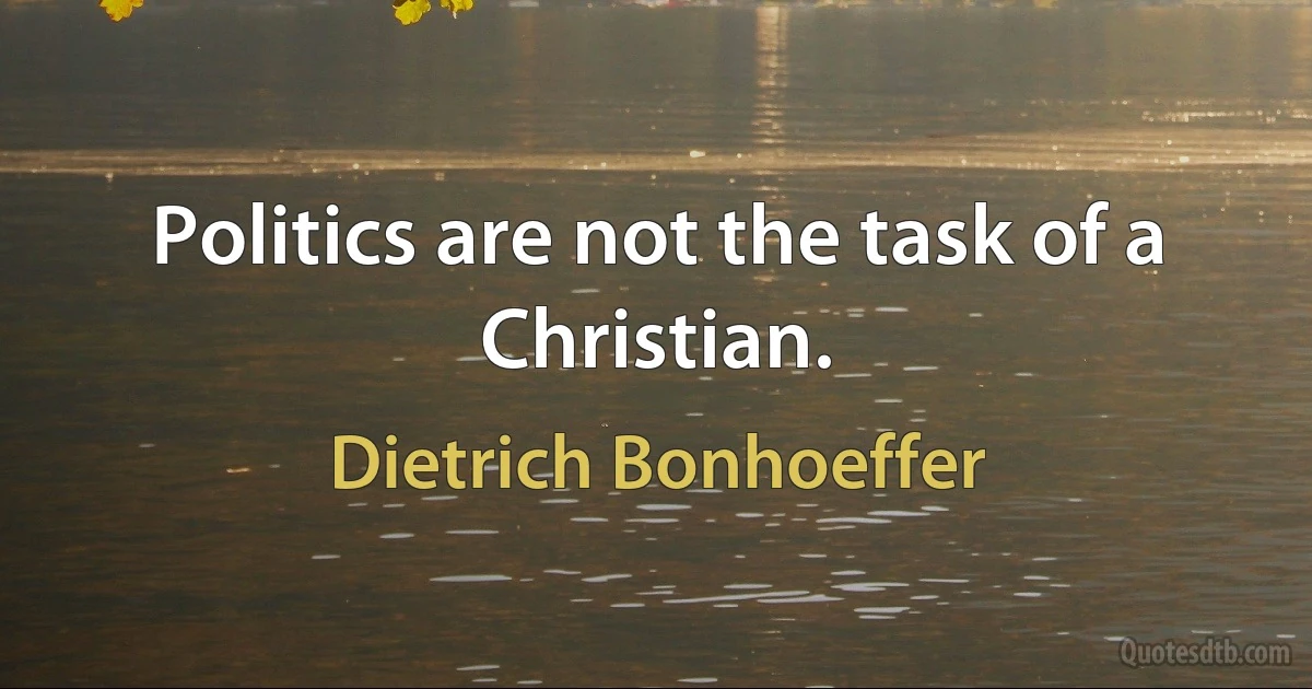 Politics are not the task of a Christian. (Dietrich Bonhoeffer)