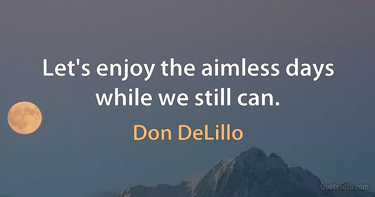 Let's enjoy the aimless days while we still can. (Don DeLillo)