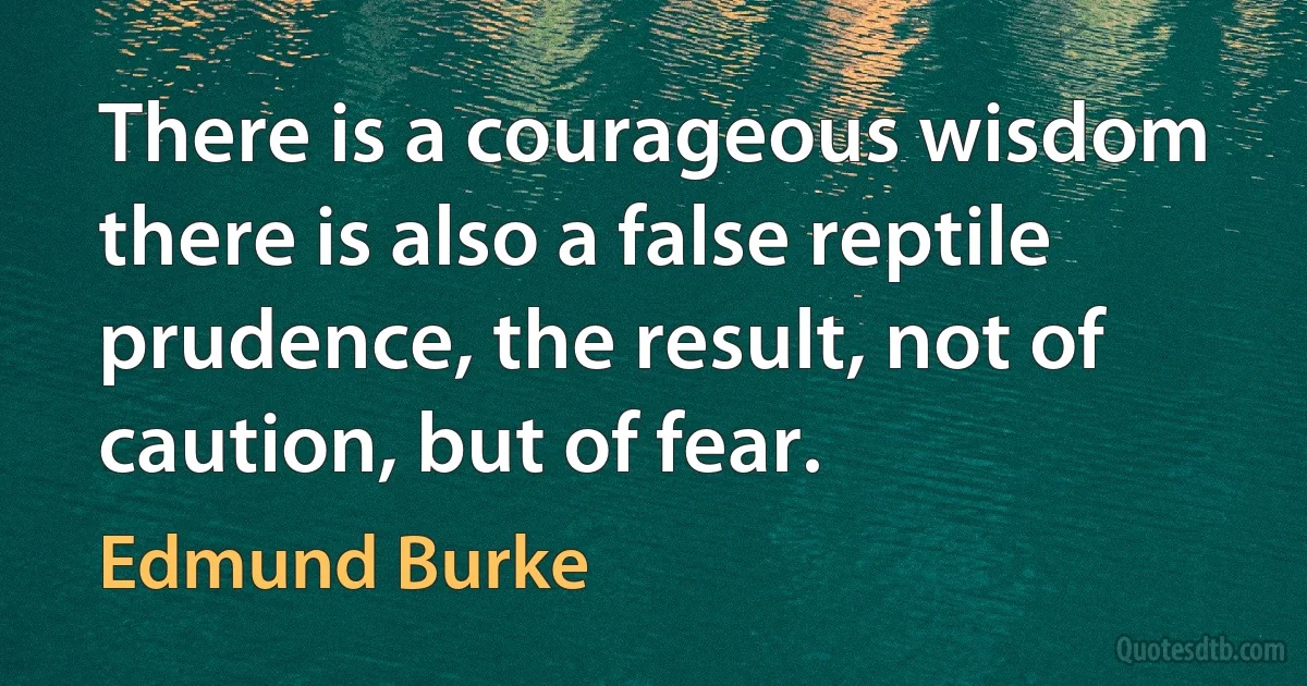 There is a courageous wisdom there is also a false reptile prudence, the result, not of caution, but of fear. (Edmund Burke)