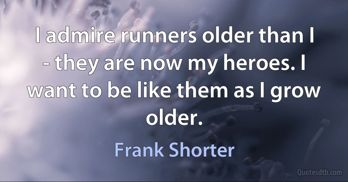 I admire runners older than I - they are now my heroes. I want to be like them as I grow older. (Frank Shorter)