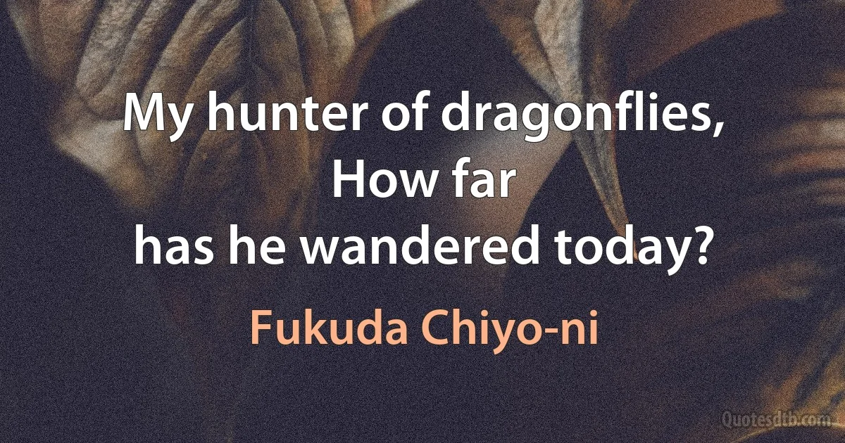 My hunter of dragonflies,
How far
has he wandered today? (Fukuda Chiyo-ni)