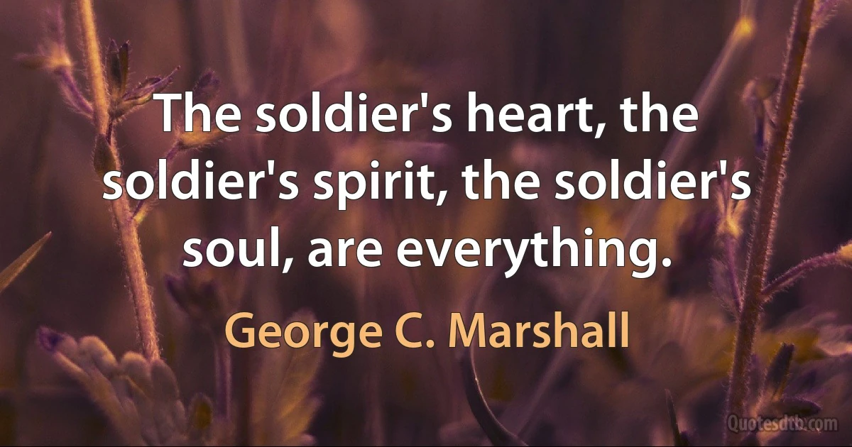 The soldier's heart, the soldier's spirit, the soldier's soul, are everything. (George C. Marshall)