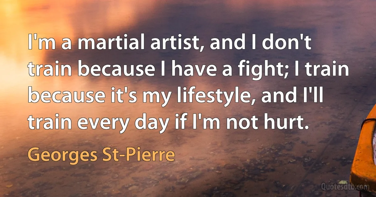 I'm a martial artist, and I don't train because I have a fight; I train because it's my lifestyle, and I'll train every day if I'm not hurt. (Georges St-Pierre)