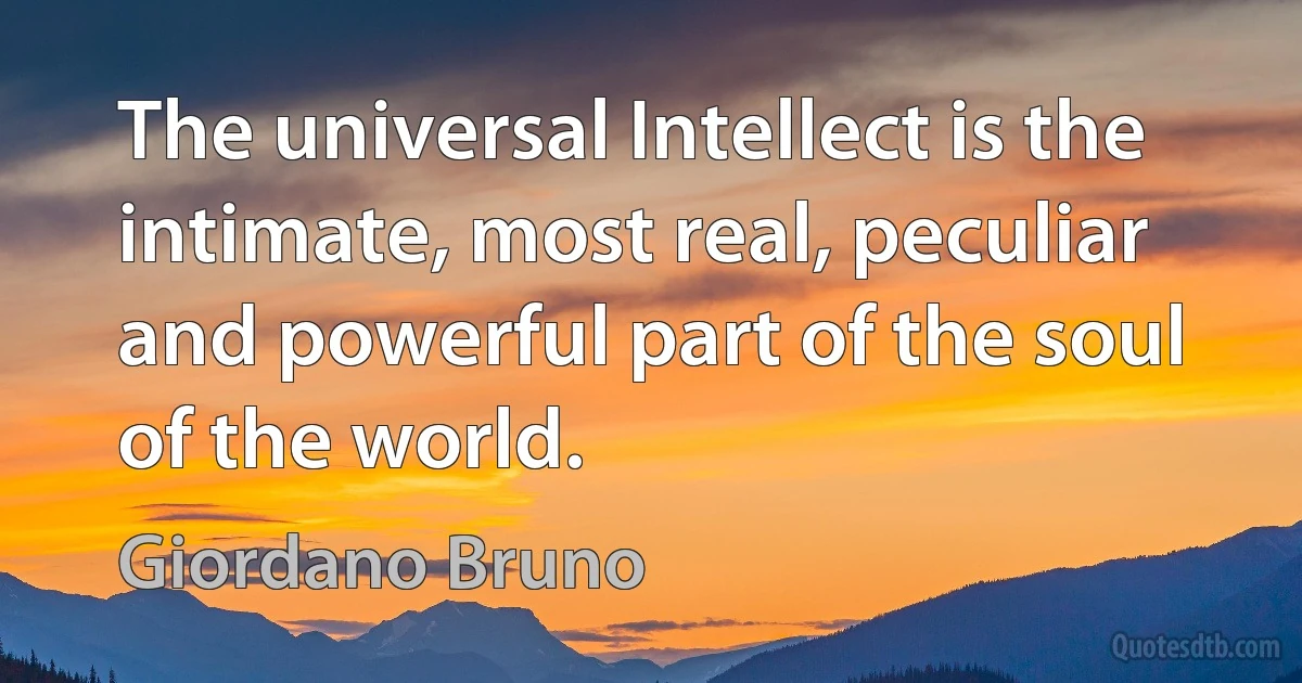 The universal Intellect is the intimate, most real, peculiar and powerful part of the soul of the world. (Giordano Bruno)