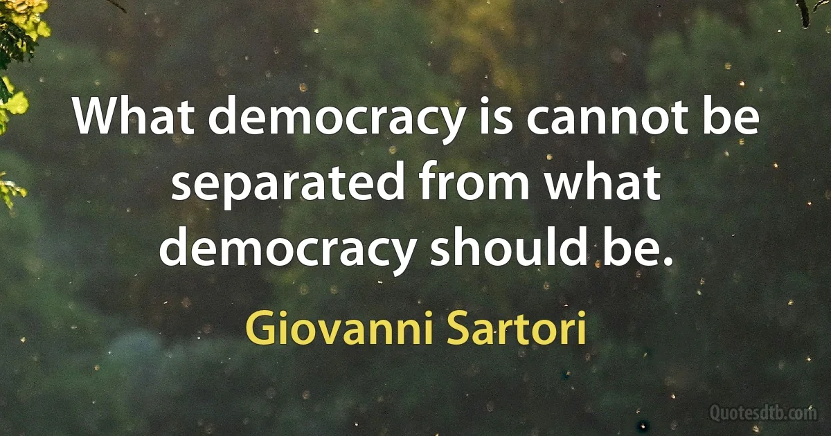 What democracy is cannot be separated from what democracy should be. (Giovanni Sartori)