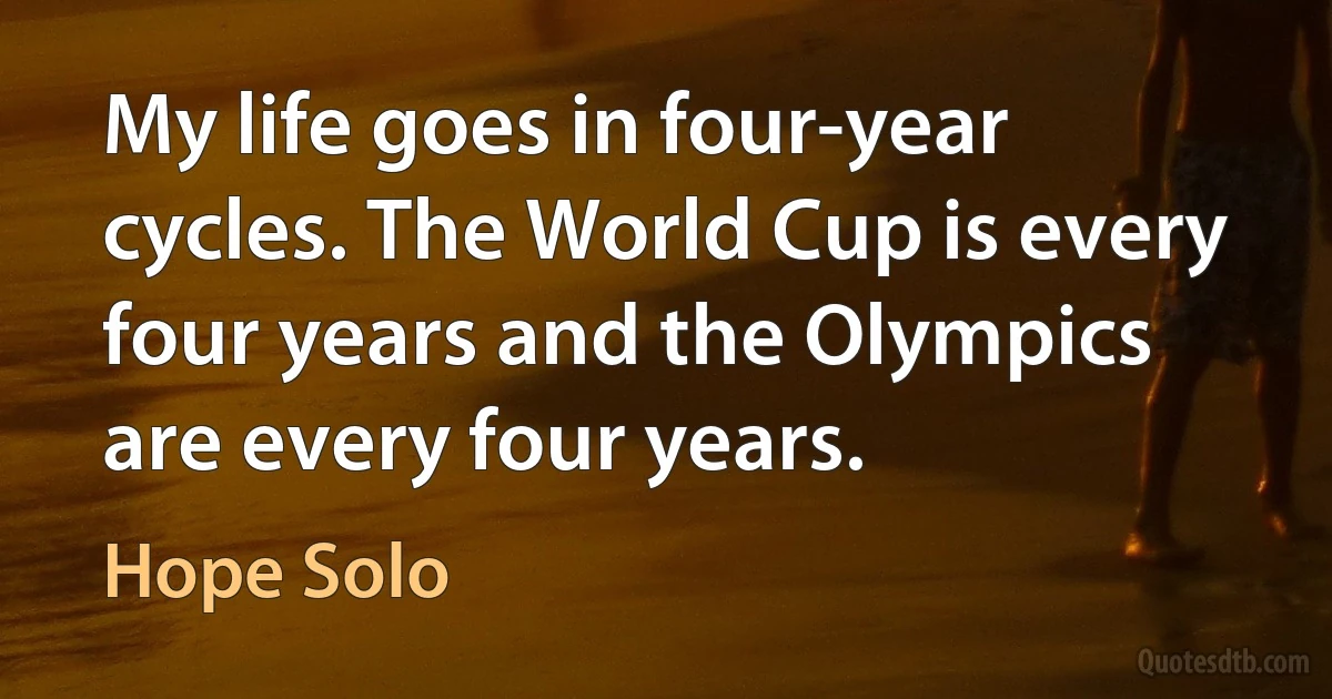 My life goes in four-year cycles. The World Cup is every four years and the Olympics are every four years. (Hope Solo)