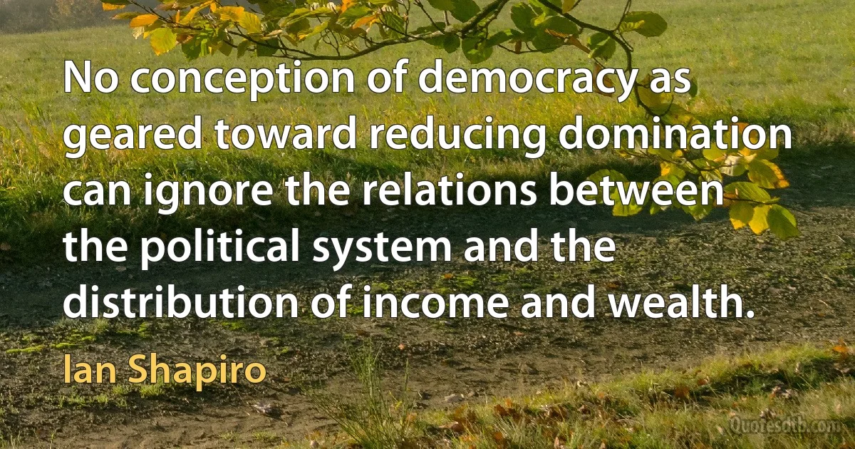 No conception of democracy as geared toward reducing domination can ignore the relations between the political system and the distribution of income and wealth. (Ian Shapiro)