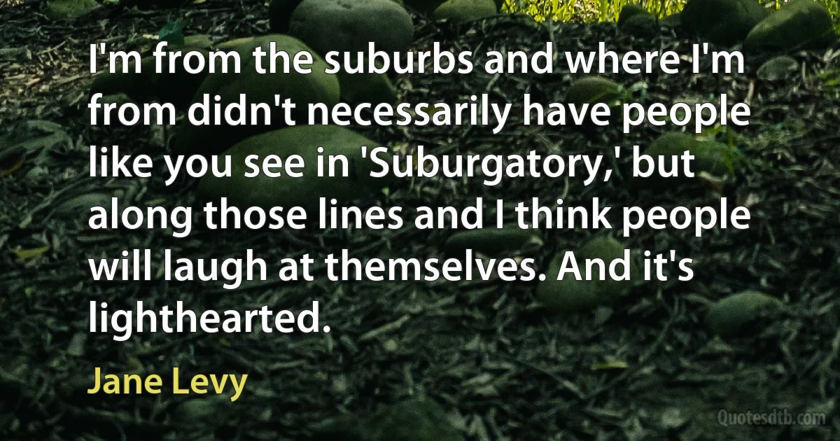 I'm from the suburbs and where I'm from didn't necessarily have people like you see in 'Suburgatory,' but along those lines and I think people will laugh at themselves. And it's lighthearted. (Jane Levy)