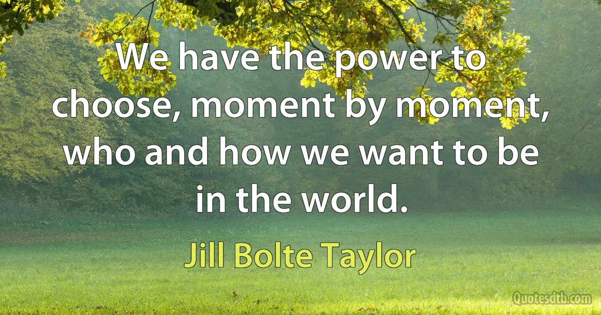 We have the power to choose, moment by moment, who and how we want to be in the world. (Jill Bolte Taylor)