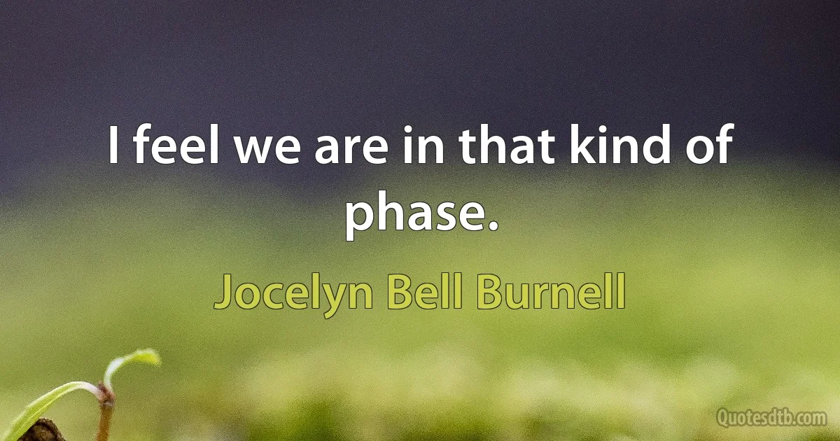 I feel we are in that kind of phase. (Jocelyn Bell Burnell)