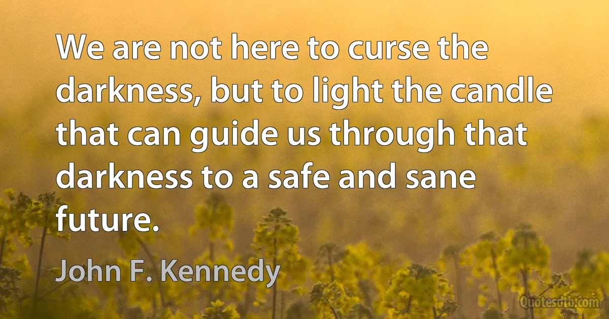 We are not here to curse the darkness, but to light the candle that can guide us through that darkness to a safe and sane future. (John F. Kennedy)