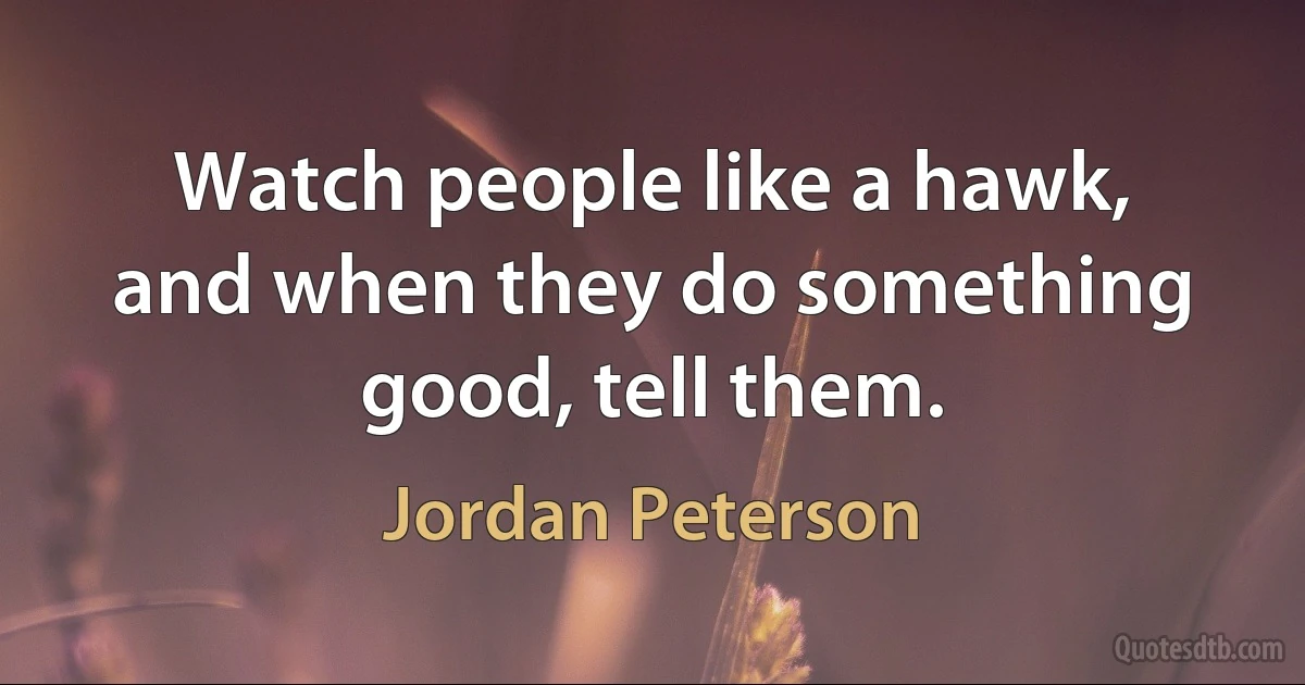 Watch people like a hawk, and when they do something good, tell them. (Jordan Peterson)