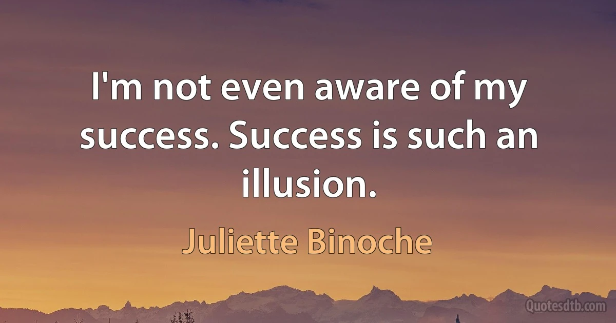 I'm not even aware of my success. Success is such an illusion. (Juliette Binoche)