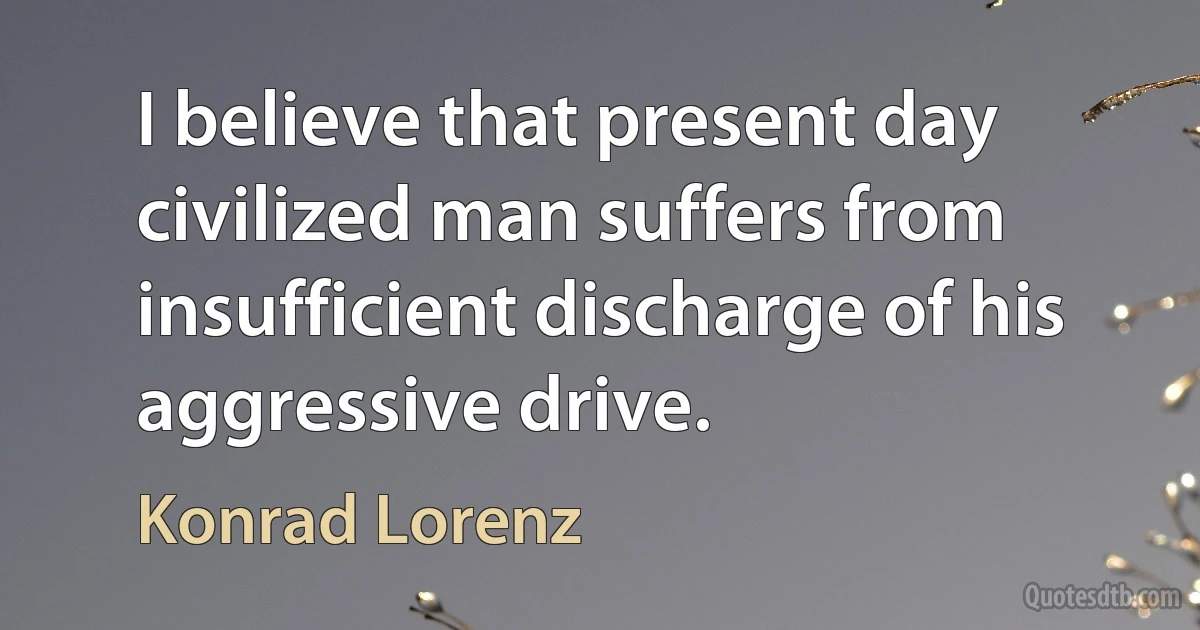 I believe that present day civilized man suffers from insufficient discharge of his aggressive drive. (Konrad Lorenz)