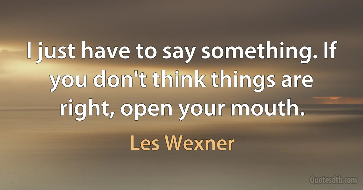 I just have to say something. If you don't think things are right, open your mouth. (Les Wexner)