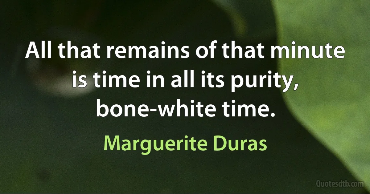 All that remains of that minute is time in all its purity, bone-white time. (Marguerite Duras)