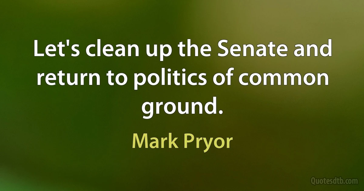 Let's clean up the Senate and return to politics of common ground. (Mark Pryor)