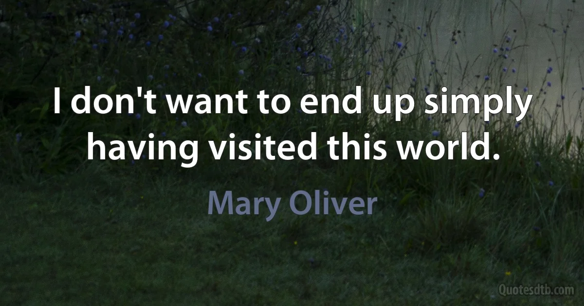 I don't want to end up simply having visited this world. (Mary Oliver)