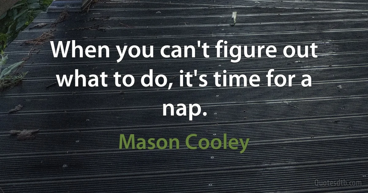 When you can't figure out what to do, it's time for a nap. (Mason Cooley)