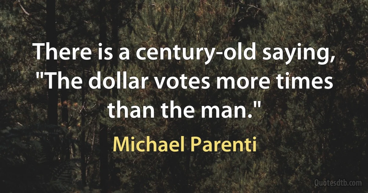 There is a century-old saying, "The dollar votes more times than the man." (Michael Parenti)