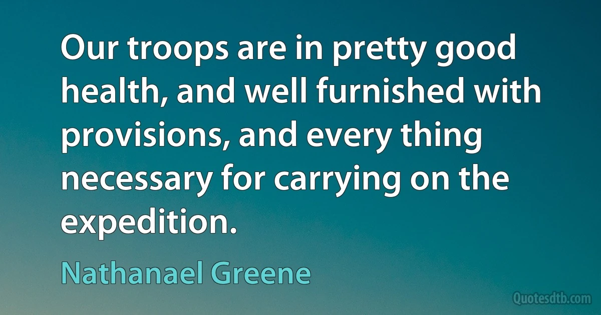 Our troops are in pretty good health, and well furnished with provisions, and every thing necessary for carrying on the expedition. (Nathanael Greene)