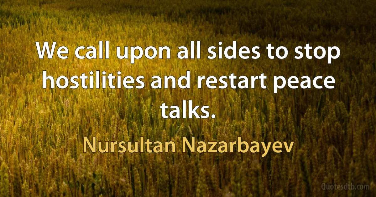 We call upon all sides to stop hostilities and restart peace talks. (Nursultan Nazarbayev)