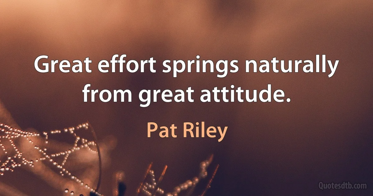 Great effort springs naturally from great attitude. (Pat Riley)