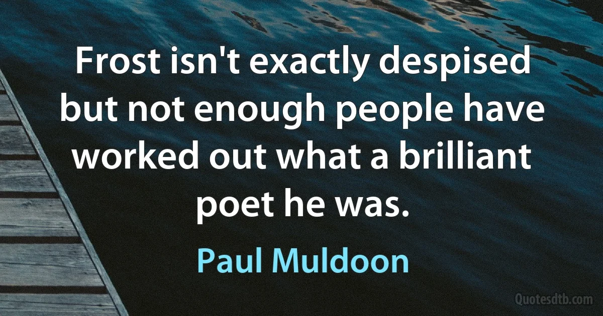 Frost isn't exactly despised but not enough people have worked out what a brilliant poet he was. (Paul Muldoon)