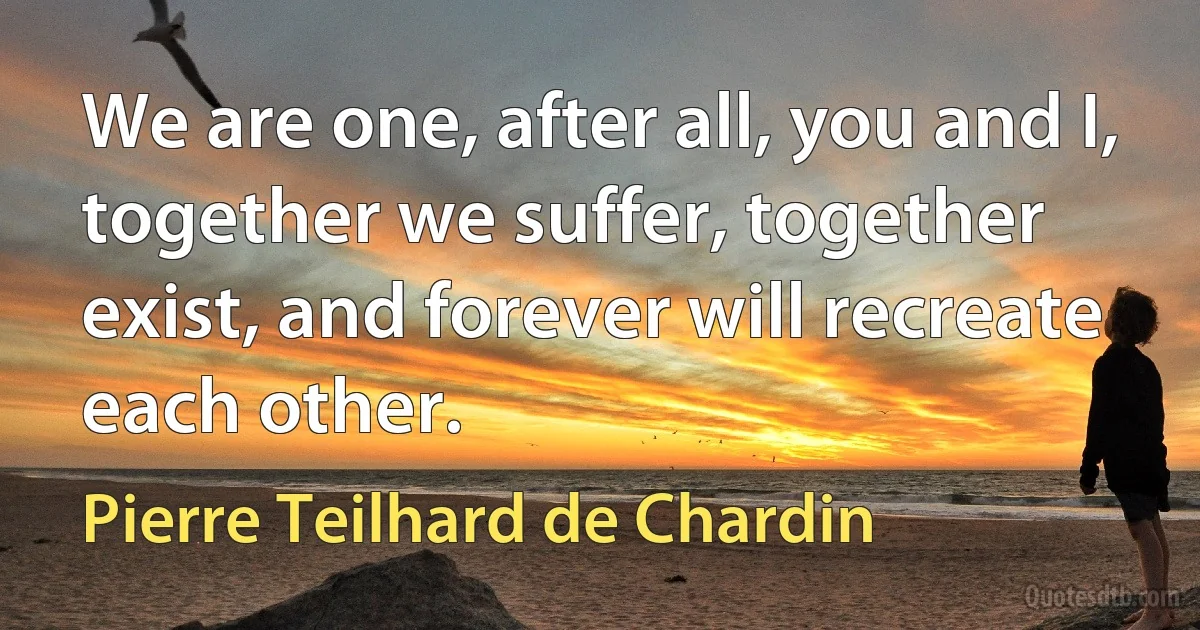 We are one, after all, you and I, together we suffer, together exist, and forever will recreate each other. (Pierre Teilhard de Chardin)