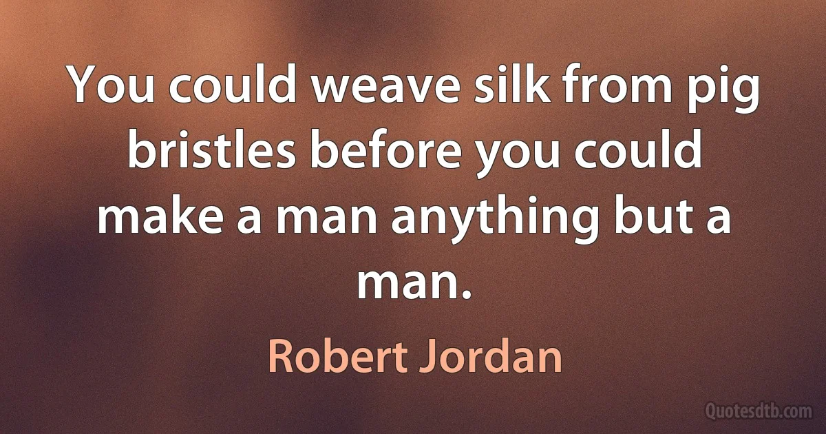 You could weave silk from pig bristles before you could make a man anything but a man. (Robert Jordan)