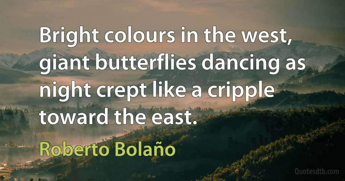 Bright colours in the west, giant butterflies dancing as night crept like a cripple toward the east. (Roberto Bolaño)