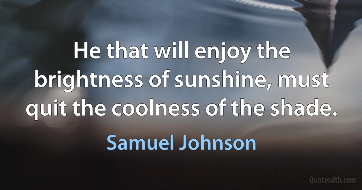 He that will enjoy the brightness of sunshine, must quit the coolness of the shade. (Samuel Johnson)