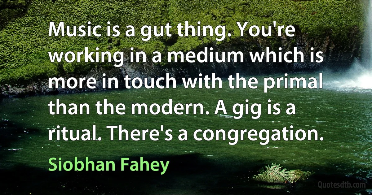 Music is a gut thing. You're working in a medium which is more in touch with the primal than the modern. A gig is a ritual. There's a congregation. (Siobhan Fahey)