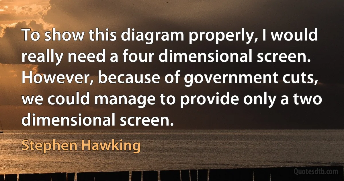 To show this diagram properly, I would really need a four dimensional screen. However, because of government cuts, we could manage to provide only a two dimensional screen. (Stephen Hawking)