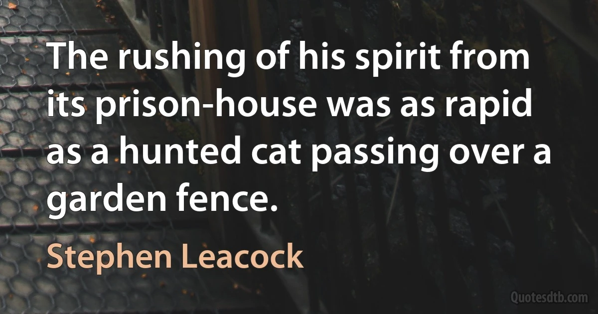 The rushing of his spirit from its prison-house was as rapid as a hunted cat passing over a garden fence. (Stephen Leacock)