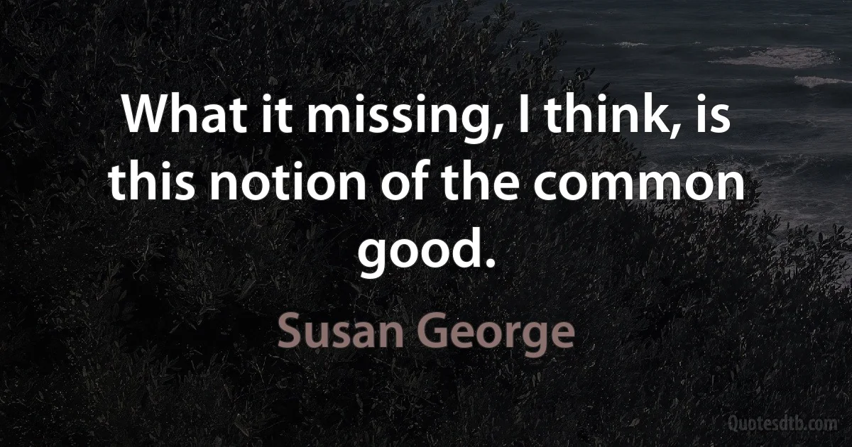 What it missing, I think, is this notion of the common good. (Susan George)