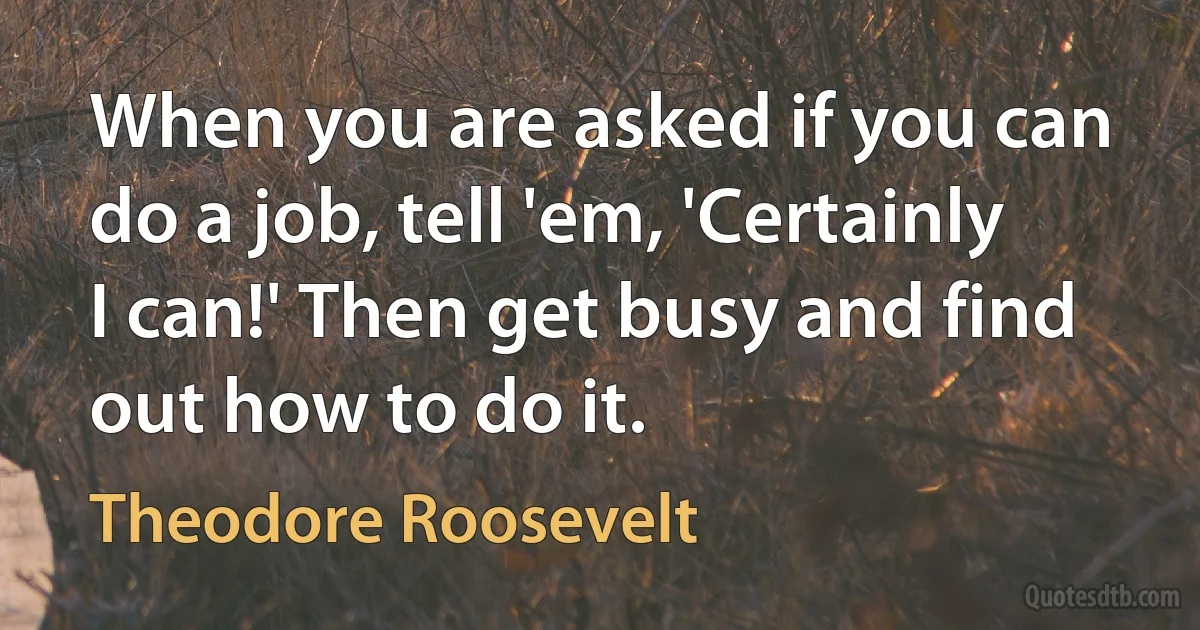 When you are asked if you can do a job, tell 'em, 'Certainly I can!' Then get busy and find out how to do it. (Theodore Roosevelt)