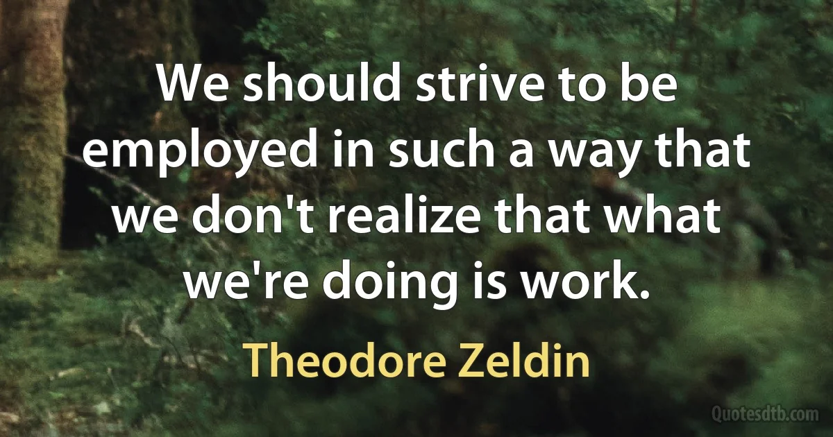 We should strive to be employed in such a way that we don't realize that what we're doing is work. (Theodore Zeldin)