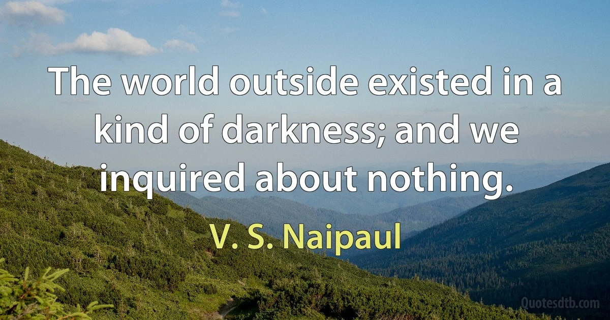 The world outside existed in a kind of darkness; and we inquired about nothing. (V. S. Naipaul)