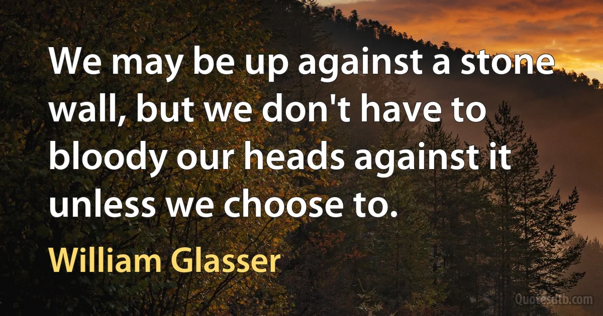 We may be up against a stone wall, but we don't have to bloody our heads against it unless we choose to. (William Glasser)